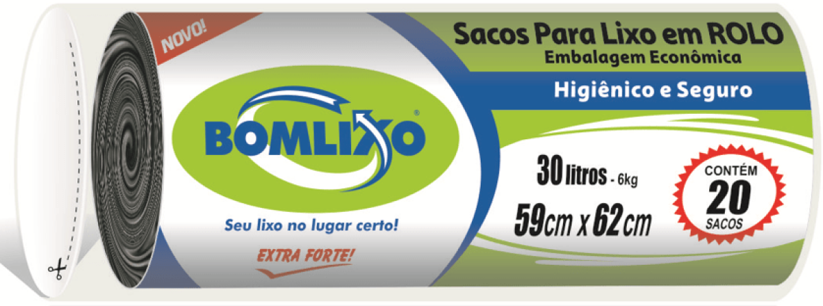 Saco para Lixo Bomlixo 30L Preto Rolo C/20