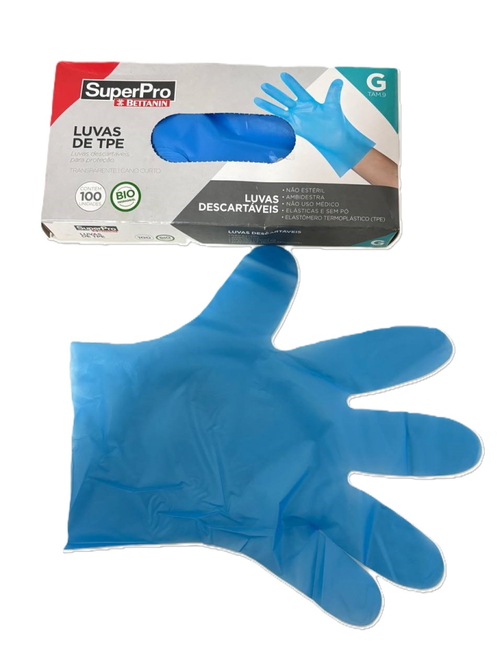 Luva Descartável Bettanin TPE Azul Tam G C/100