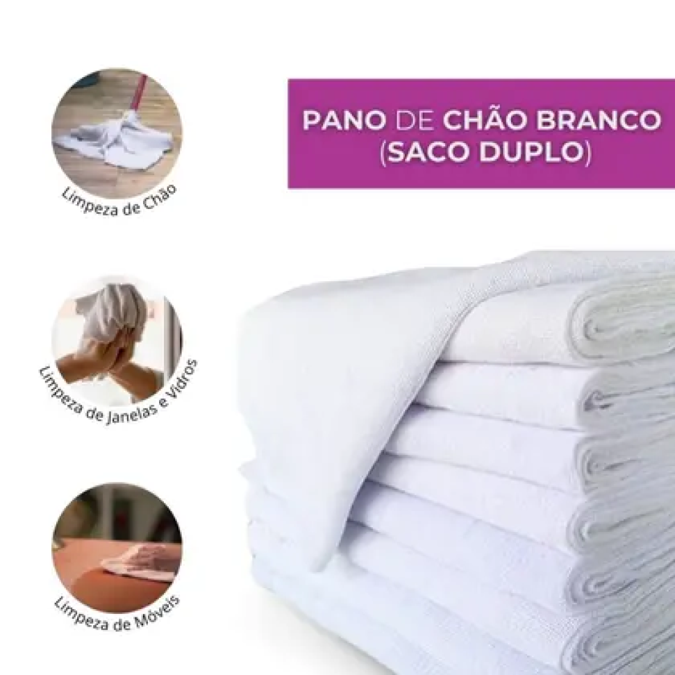 Pano de Limpeza Branco 40 x 70cm Saco Duplo Alvejado