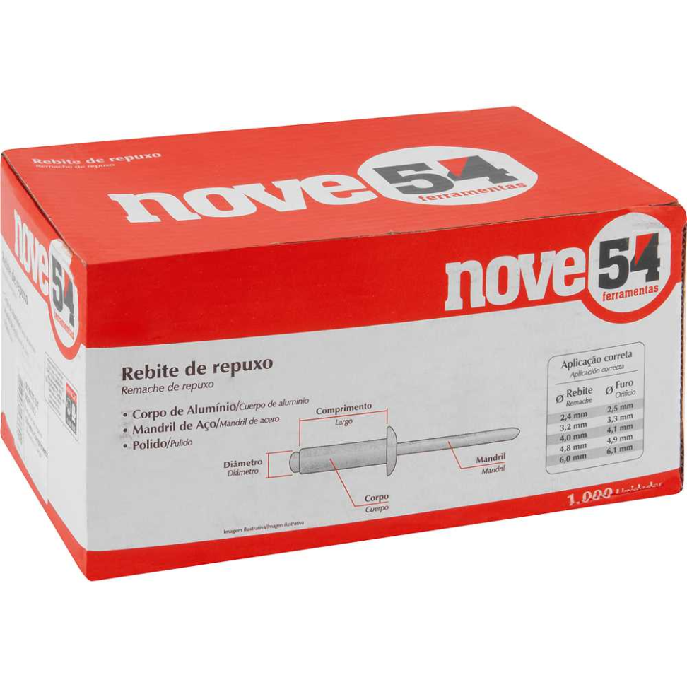 Rebite de Repuxo Nove54 3,2 x 08mm