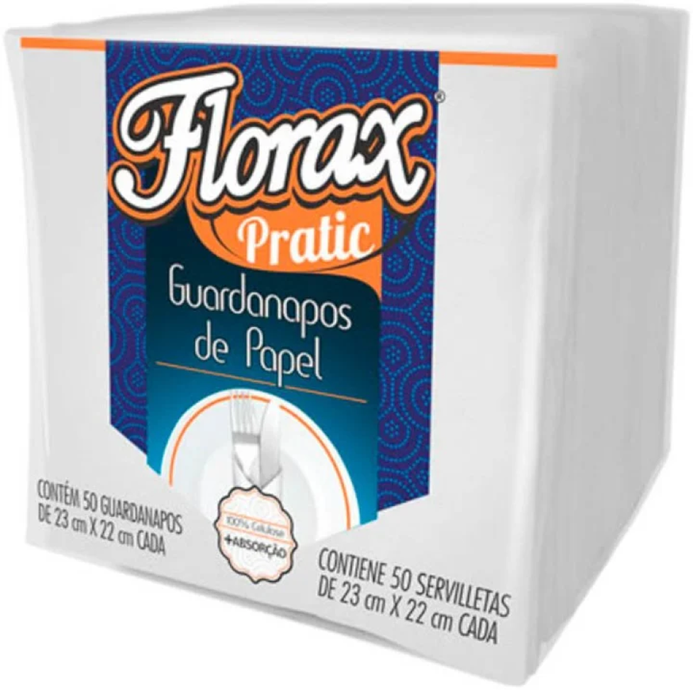 Guardanapo de Mesa Florax Papel 22 x 19cm 50 Folhas