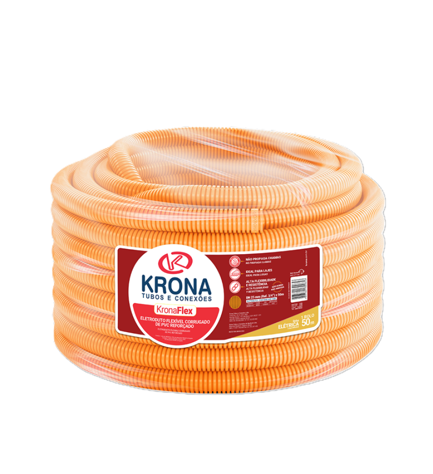 Eletroduto Conrrugado Krona PVC 32mm x 25m Laranja