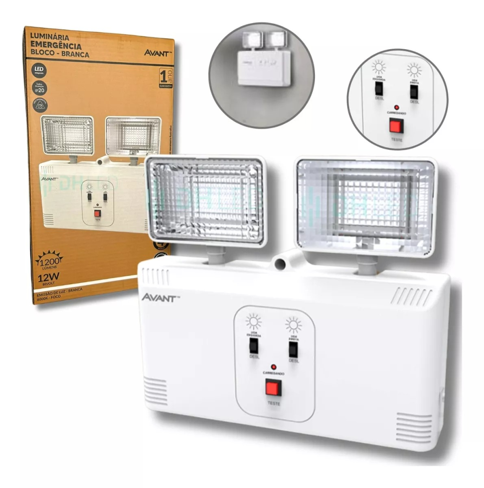 Luz de Emergência FoxLux Led 8W 2 Faróis Branco Bivolt