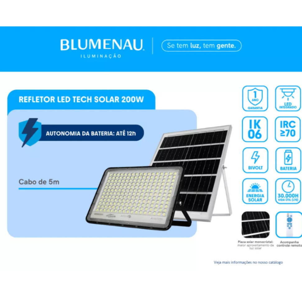 Refletor Solar Blumenau 200w 6500K IP66 Alumínio Preto