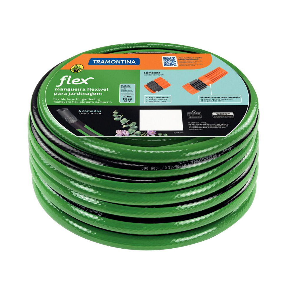 Mangueira Jardim Tram Flex C/Eng Verde/Preto 15m 1/2"