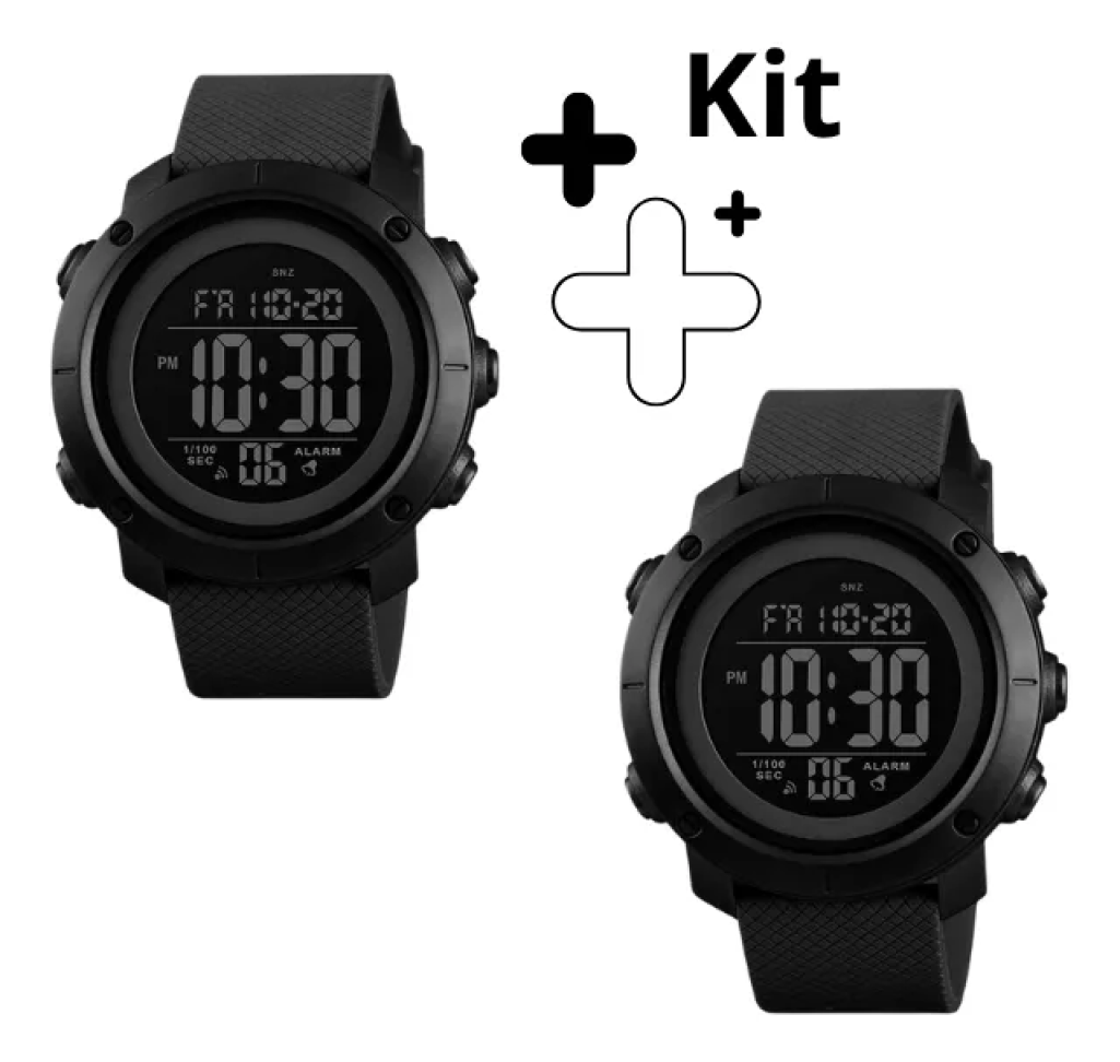Kit 02 Relógios Masculino Skmei Digital 1434 Preto