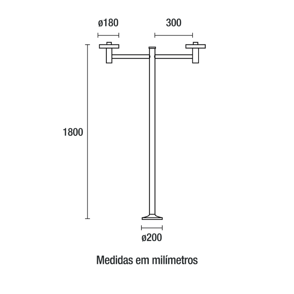 Poste Tropical Duplo Alumínio Sem Globo Preto Fosco