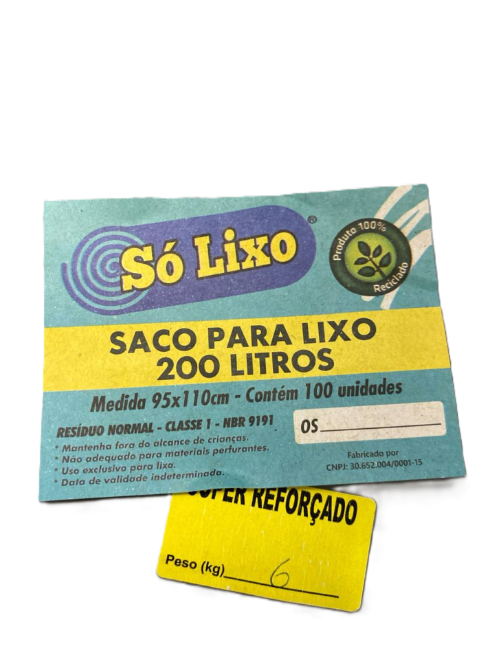 Saco para Lixo Sólixo Reforçado 200L Preto 95 x 110cm C/10