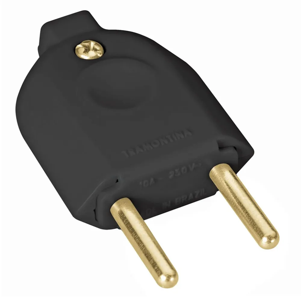 Plugue Macho Tramontina 2P 10A 250V Preto/Branco