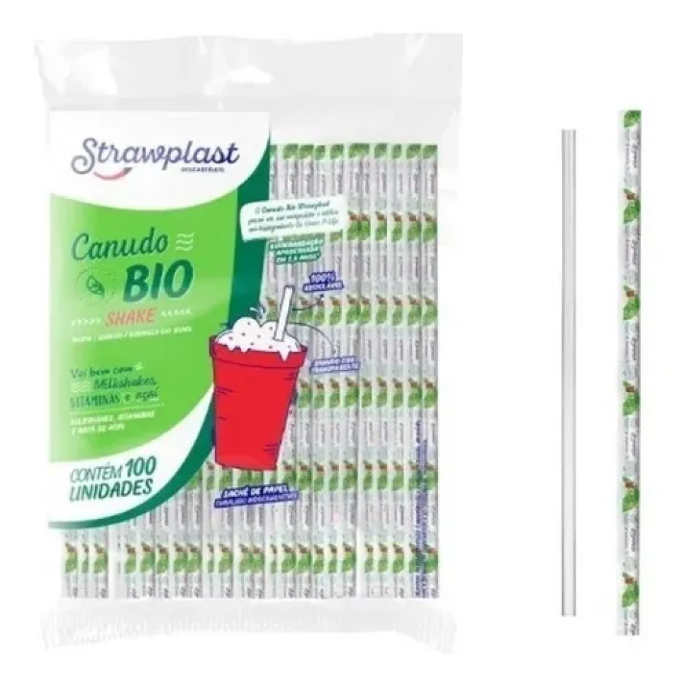 Canudo Plástico Strawplast Shake Grosso 8mm C/100