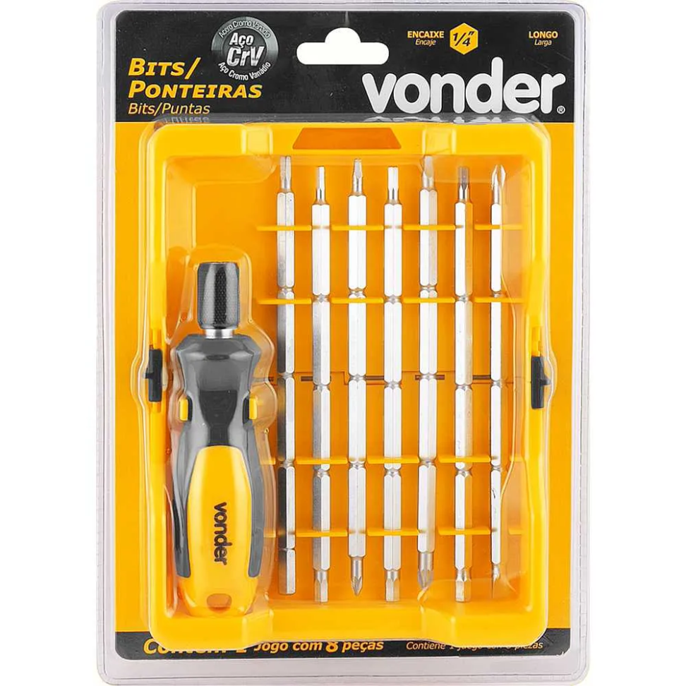 Jogo de Bits/Ponteiras Vonder 8 Peças Sextavado 1/4"