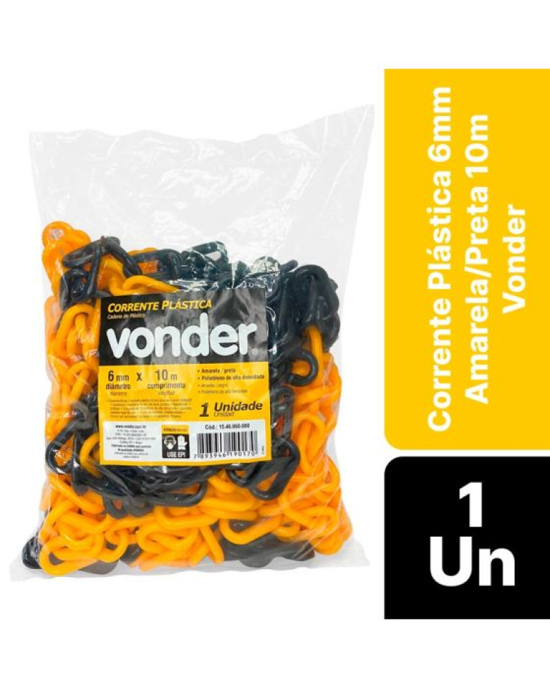 Corrente Plástica Vonder AmarelaPreta 6mm 10m