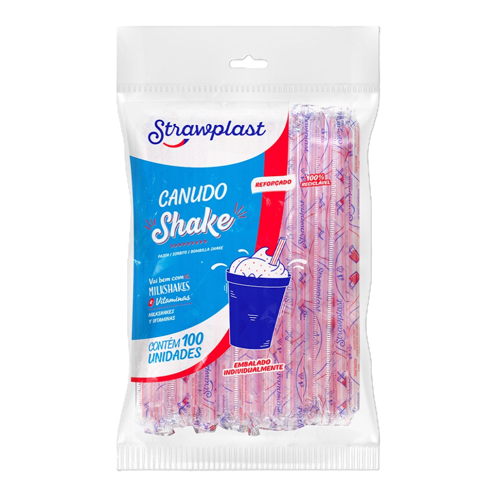 Canudo Plástico Strawplast Shake Sachê 8mm C/100 Vermelho