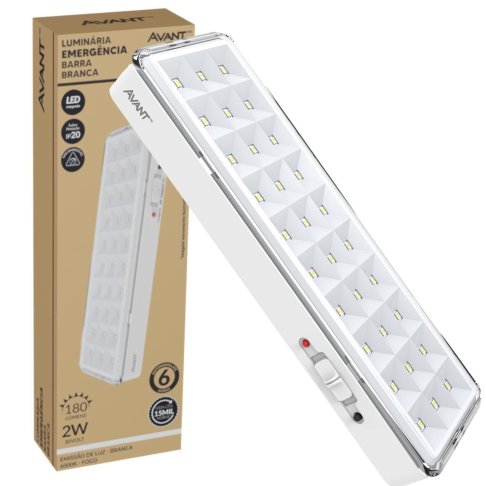 Luz de Emergência Avant Led 2W Branco Bivolt