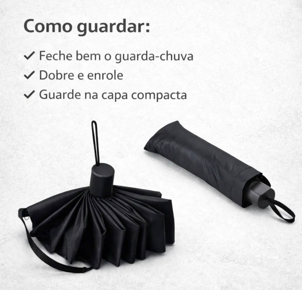 Guarda Chuva Reforçado Dobrável Bolsa Resistente Preto Liso
