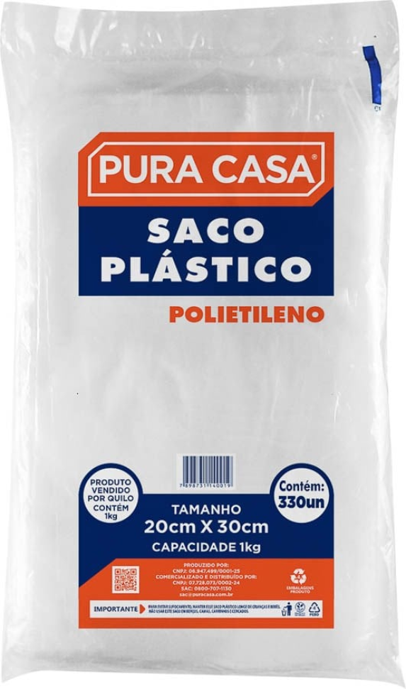 Saco Plástico Transparente Pura Casa 20 x 30 1kg 330 Unidades