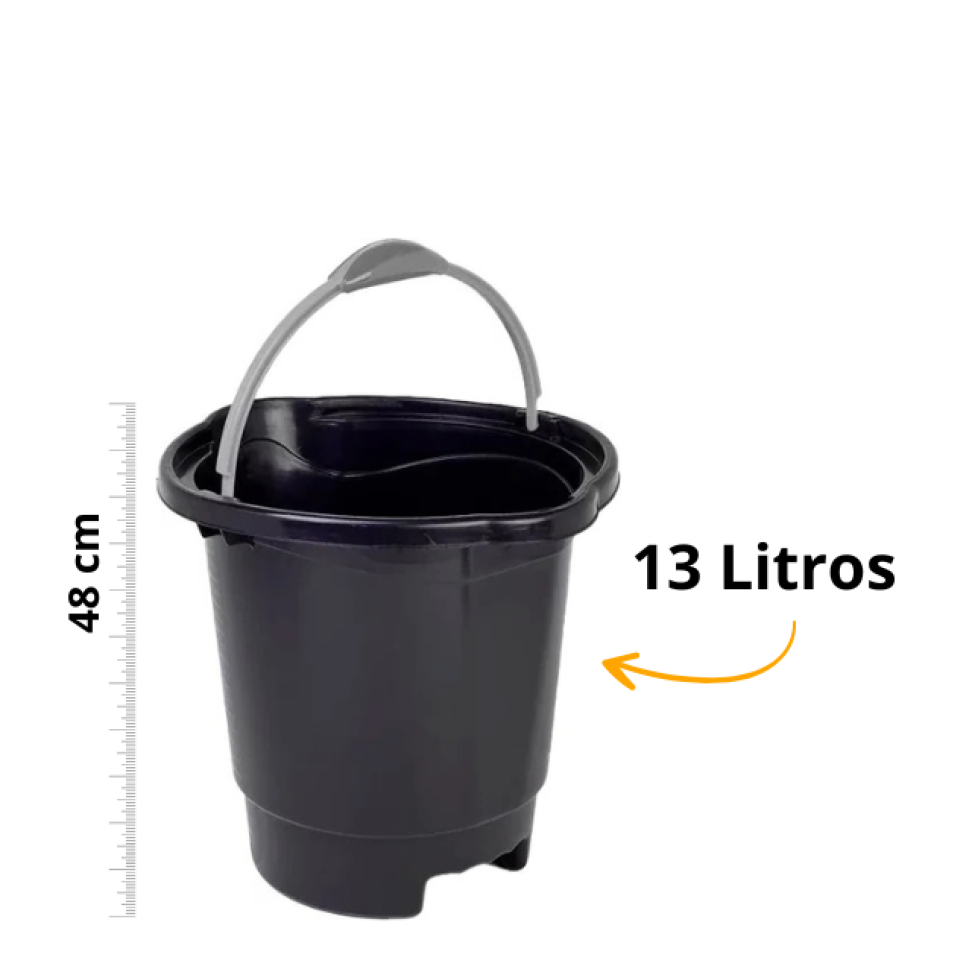 Balde Plástico Pura Casa Resistente 13L Preto