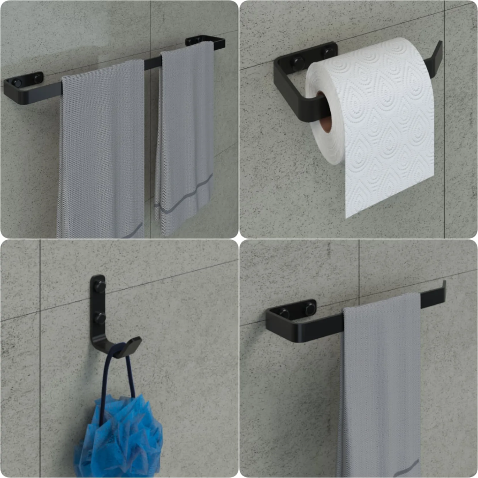 Kit Acessórios para Banheiro Preto Fosco 4 Peças