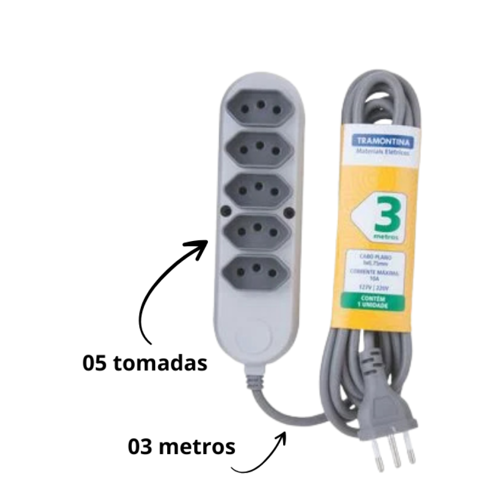 Extensão Elétrica 5 Tomadas 2P+T 10A 250V Tramontina 3m