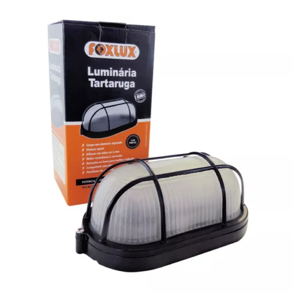 Luminária Tartaruga Alta Qualidade Preta Foxlux