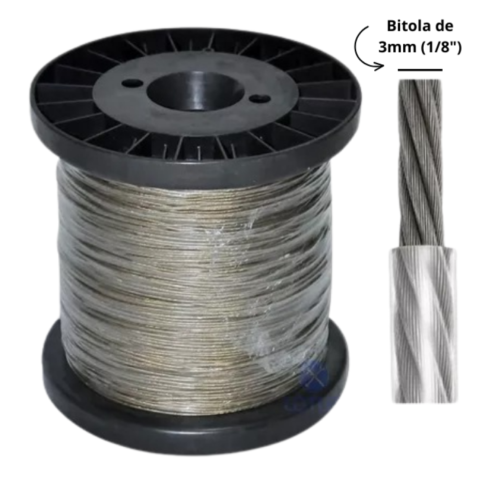 Cabo de Aço Revestido PVC  1/8" 3mm (metro)