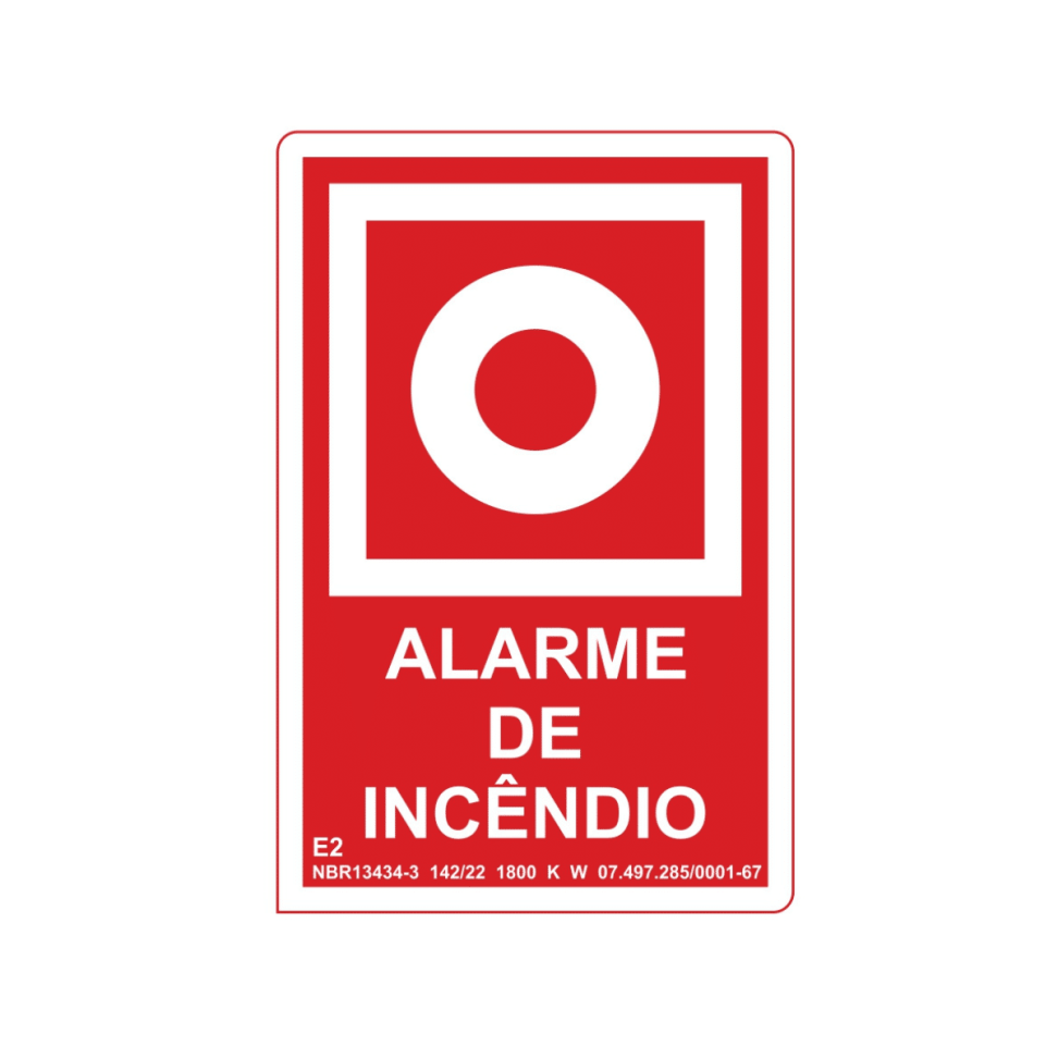 Placa Fotoluminescente 22x11cm Alarme de Incêndio