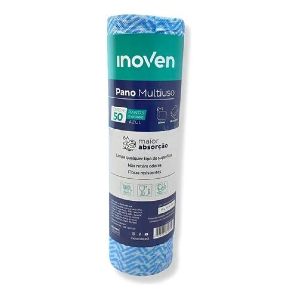 Pano de Limpeza Multiuso Azul Bobina 50 Panos 28x50cm