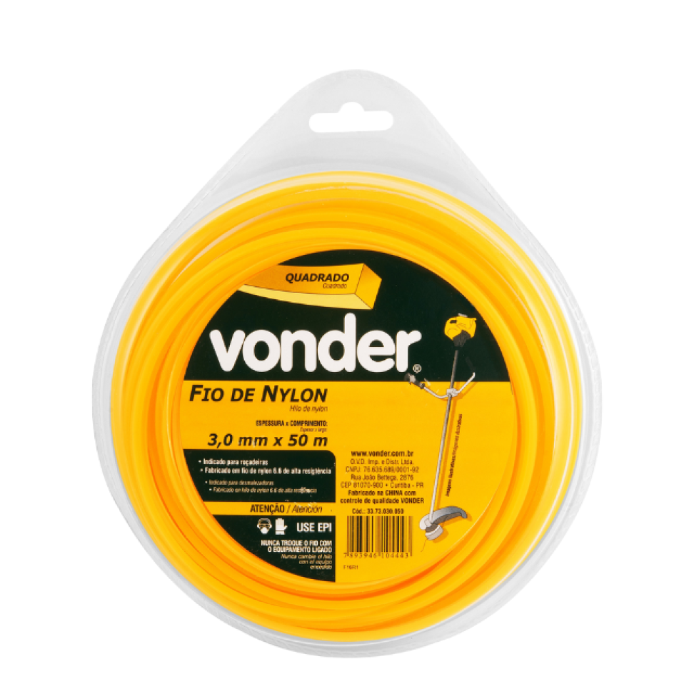 Fios de Nylon Vonder Quadrado Roçadeira 3 mm x 50m