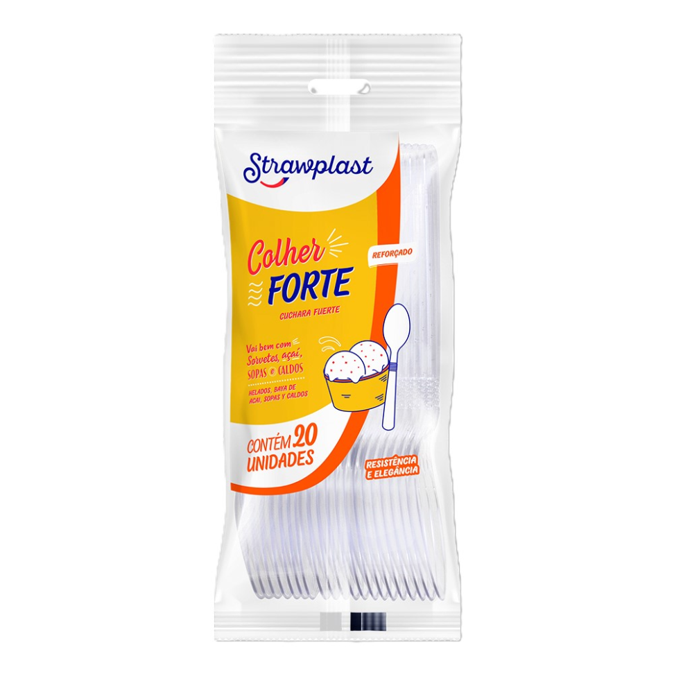 Colher Strawplast Forte Branca C/20