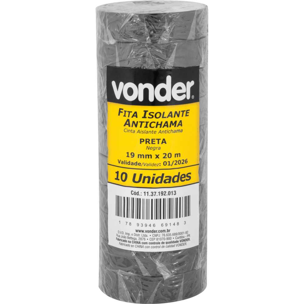 Fita Isolante Vonder Antichama Preta 19mm x 20m