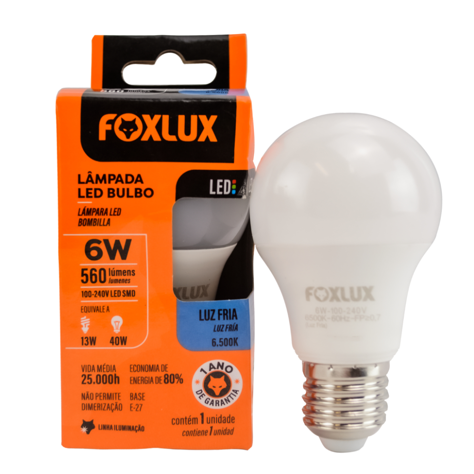Lâmpada Led Foxlux Pera 12W Branco Frio Bivolt