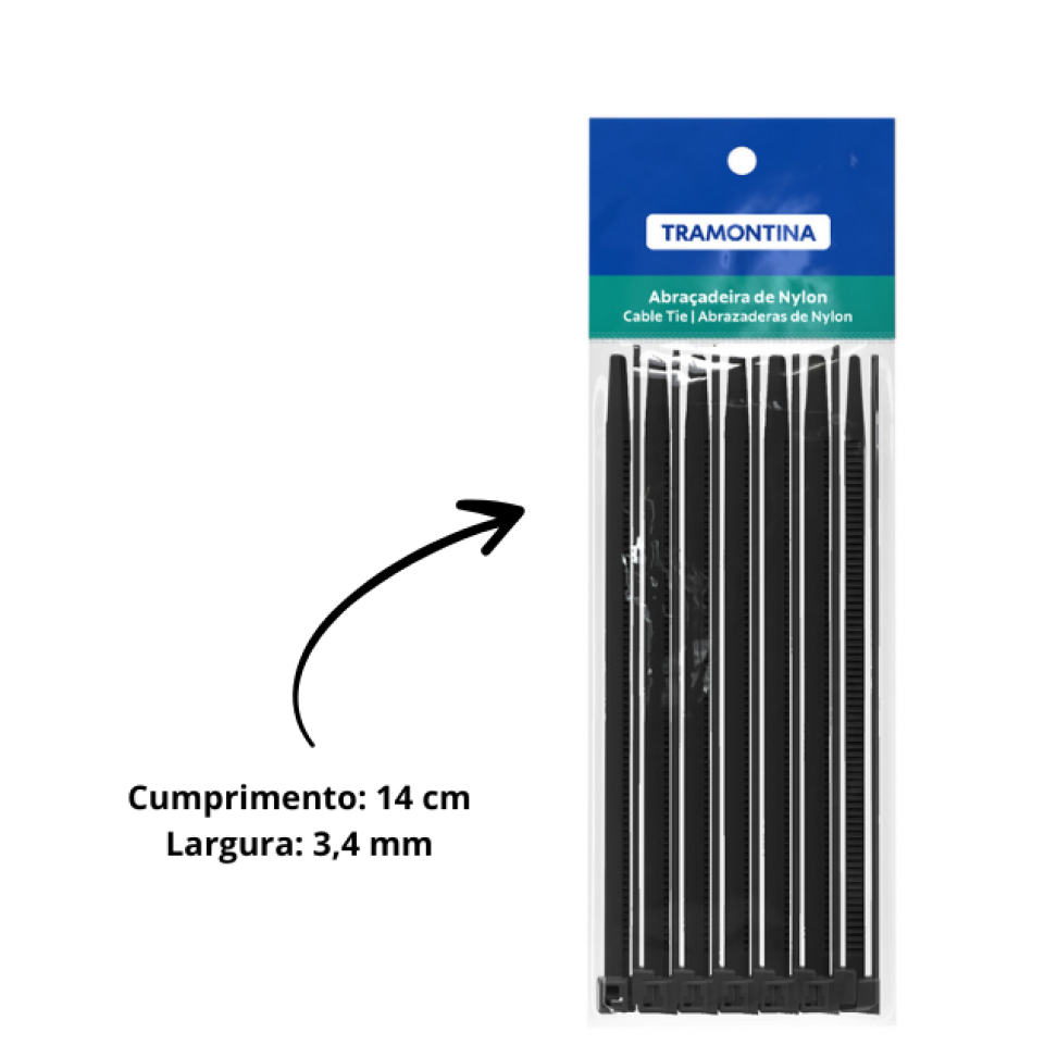 Abraçadeira de Nylon Tramontina Preta 140 x 3,4 mm