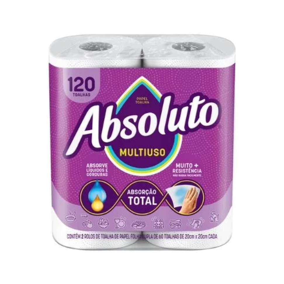 Toalha de Papel Absoluto 02 Rolos 60Toalhas Cada