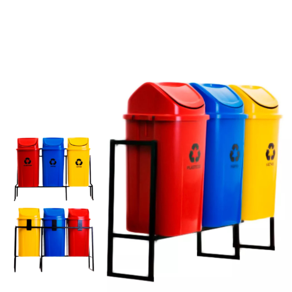Suporte com 03 Lixeiras Basculante 60L