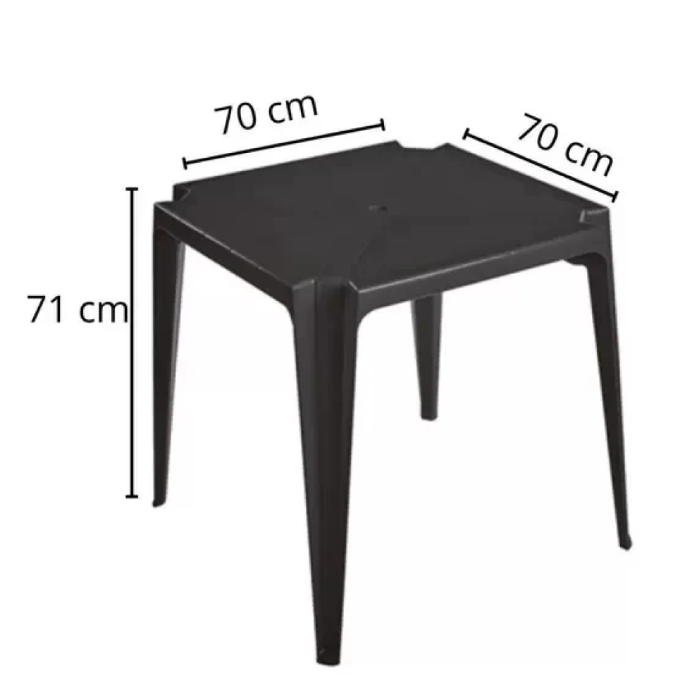 Mesa Plástica Quadrada Monobloco Preta 70 x 70cm