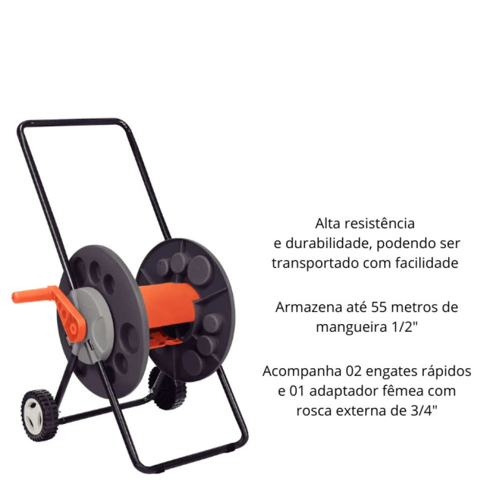 Enrolador de Mangueira Tramontina Com Rodas, Engate e Adaptador