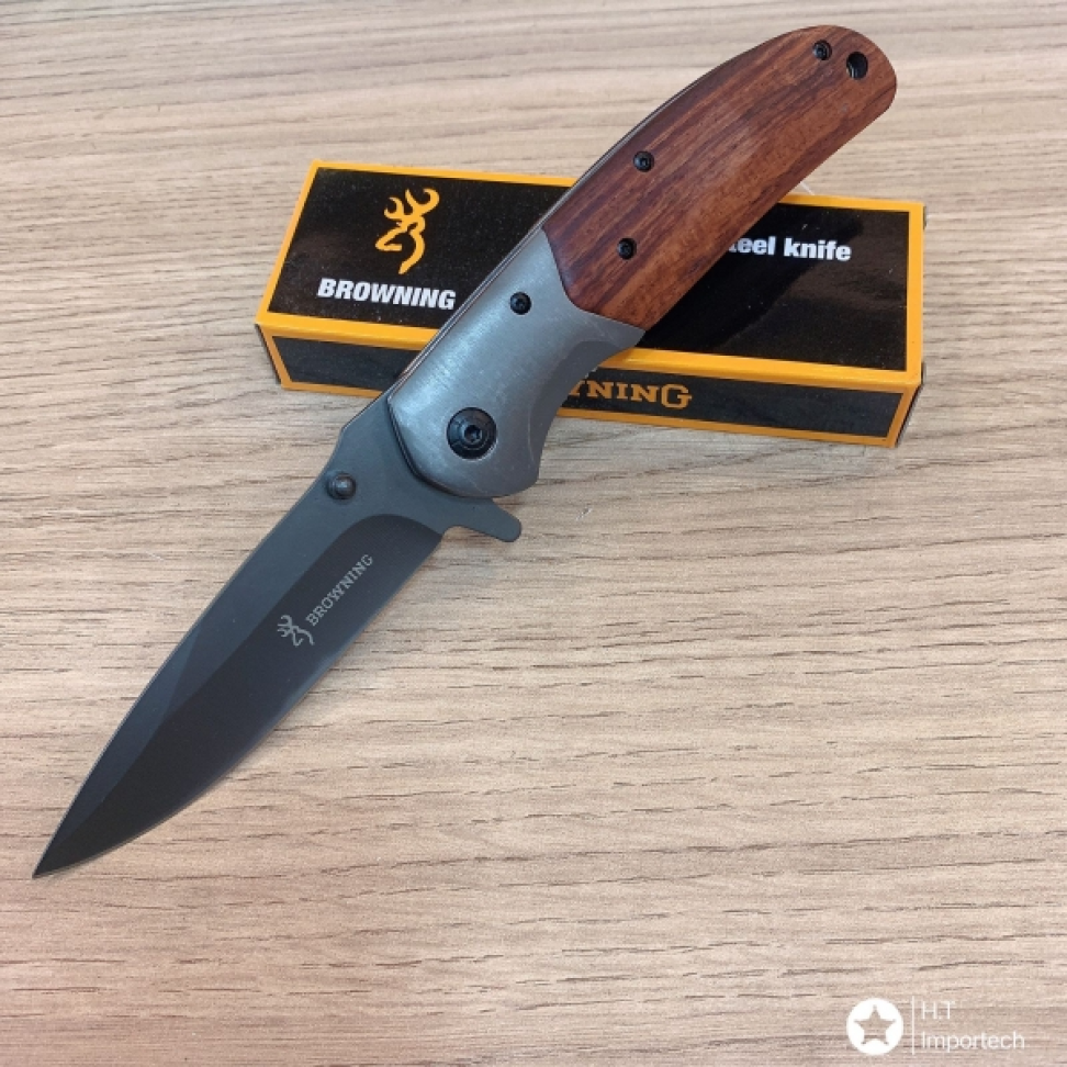 Canivete em Aço Browning Semi Automático Cabo Madeira