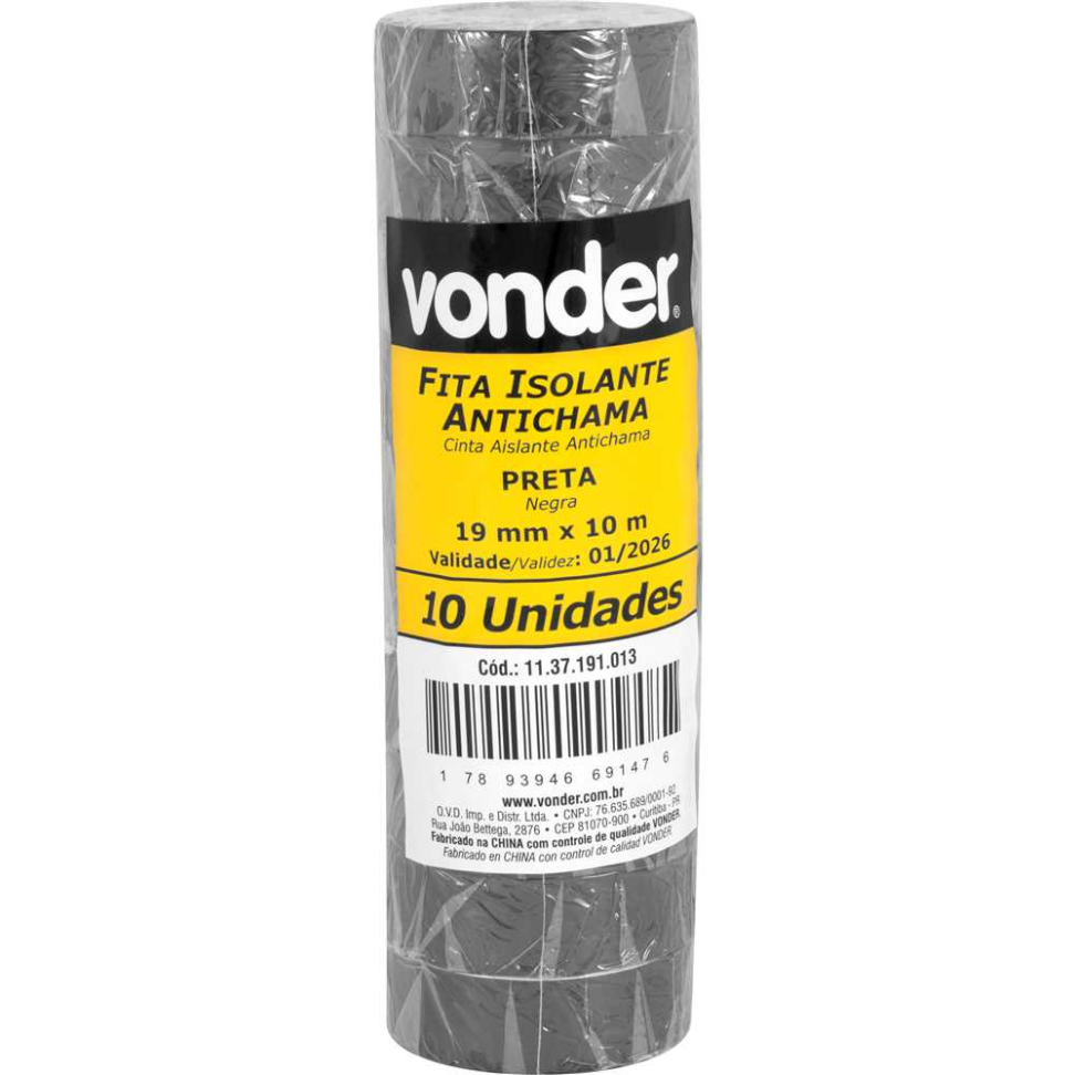 Fita Isolante Vonder Antichama Preta 19,0mm x 10m