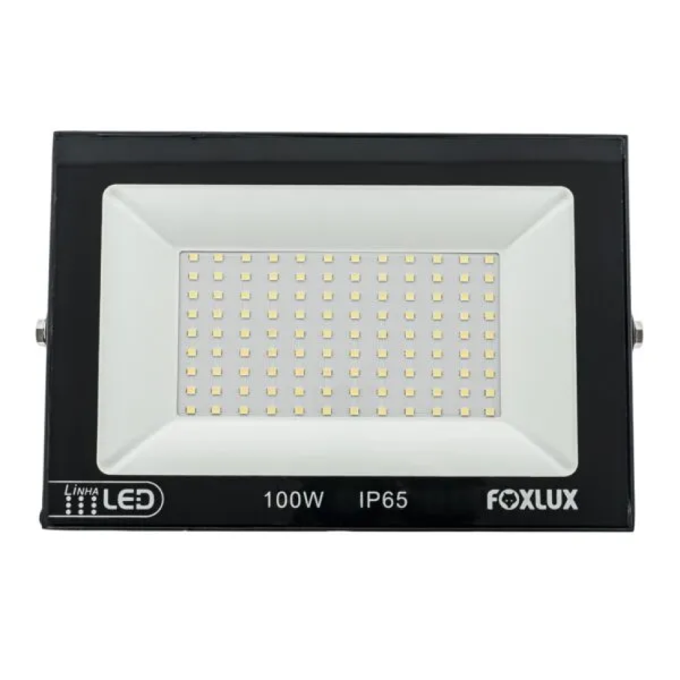 Refletor Led Foxlux Slim 100W 6500K Bivolt Preto