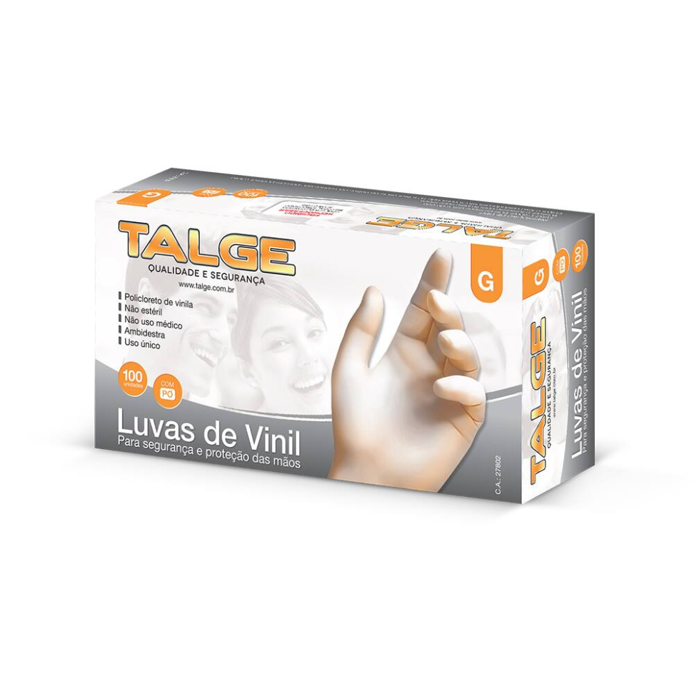 Luva Descartável Vinil Talge G Com Pó C/100