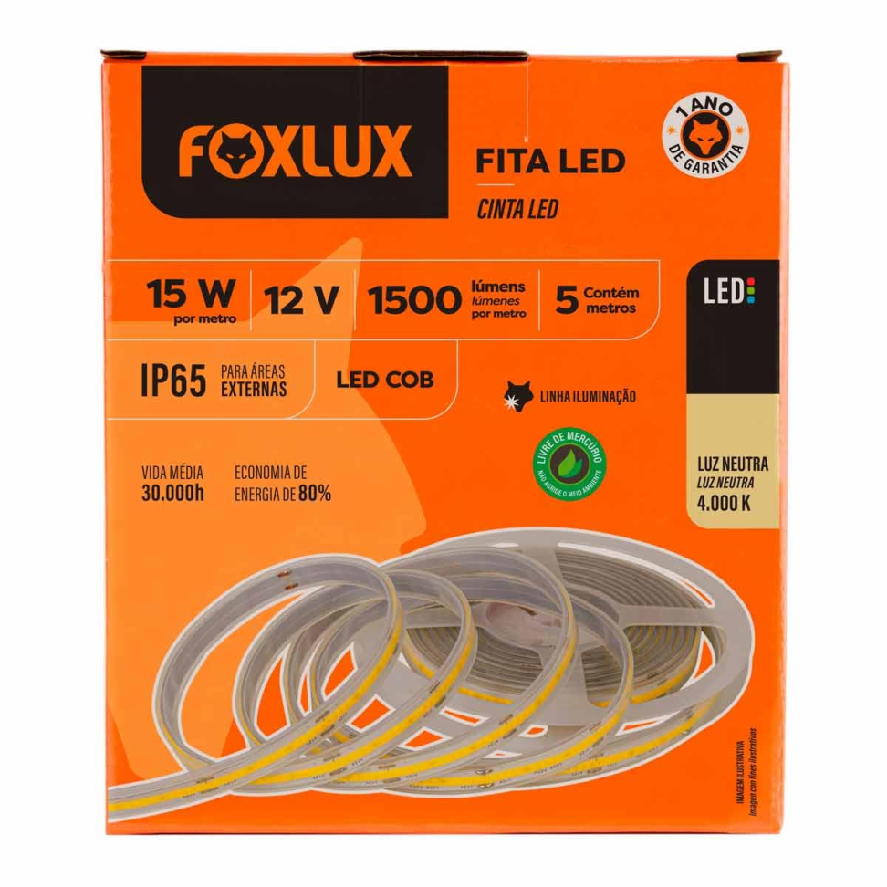 Fita Led Foxlux 15W 12V 4000K Luz Neutra 5m