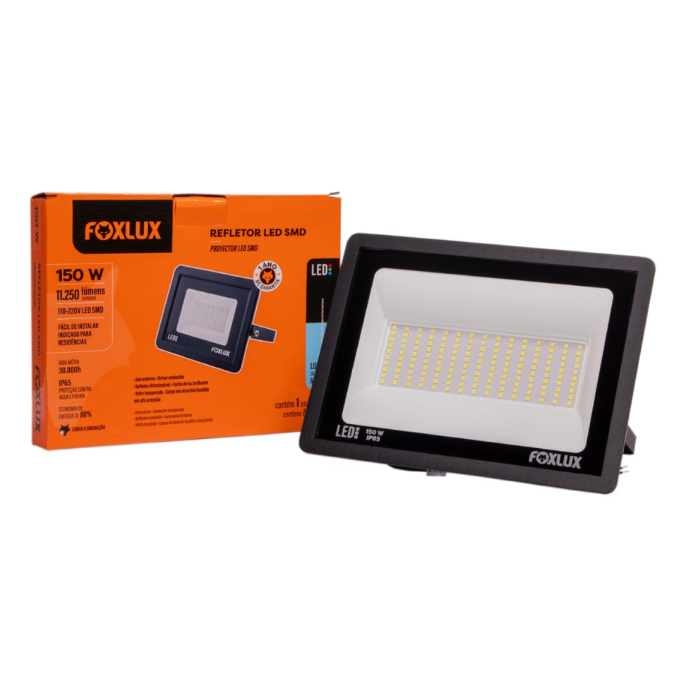 Refletor Led Foxlux Slim 150W 6500K Bivolt Preto