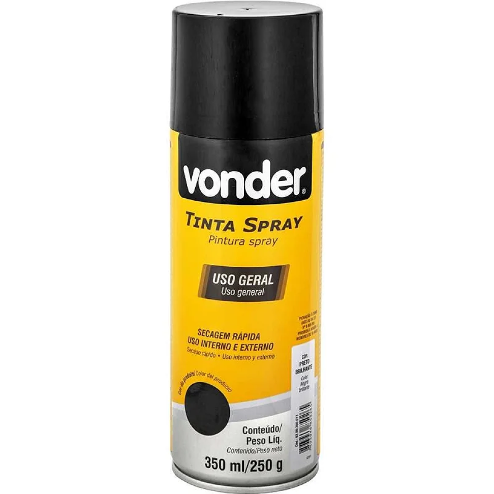 Tinta Spray Vonder Preto Brilhante 350ml