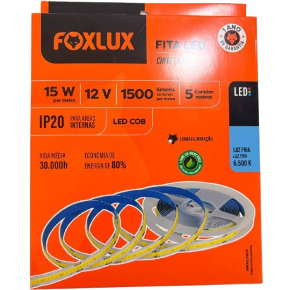 Fita Led Foxlux 15W 12V 6500K Luz Fria 5m
