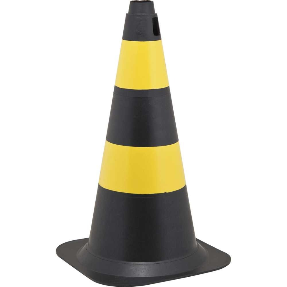 Cone de Sinalização 50cm PVC Rígido Preto/Amarelo