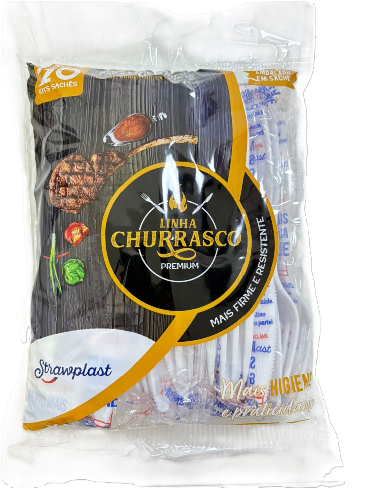 Kit Sachê Strawplast Garfo e Faca Extra Forte Churrasco Branco C/20