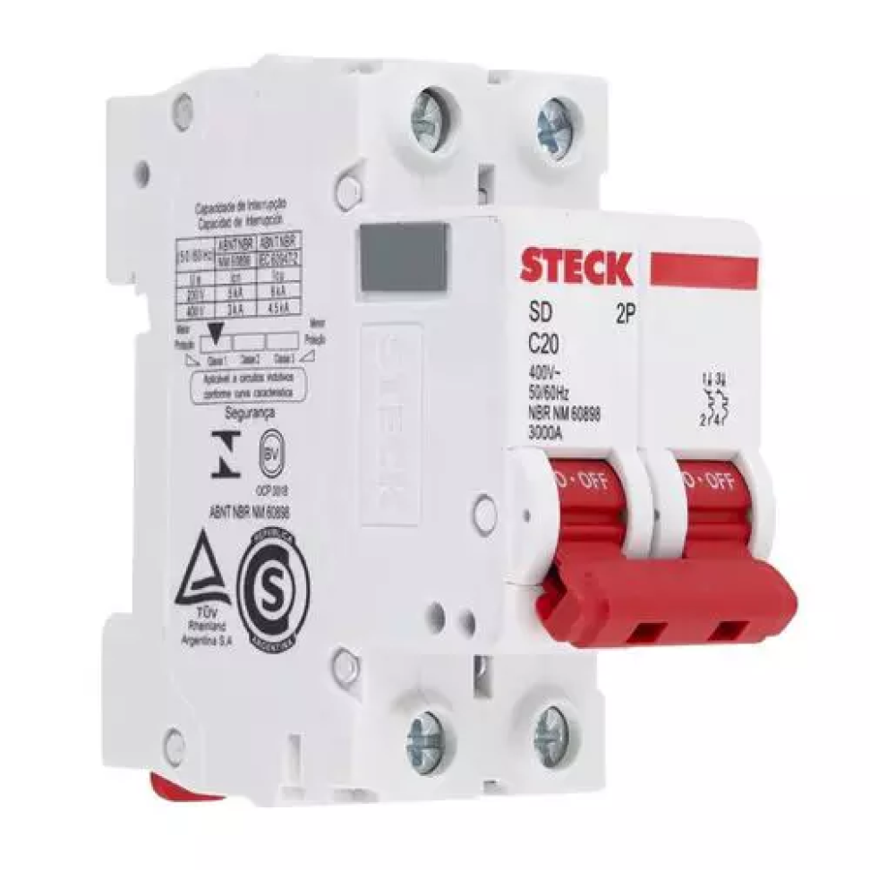 Disjuntor Steck Din Bipolar Classe C 20 Amp