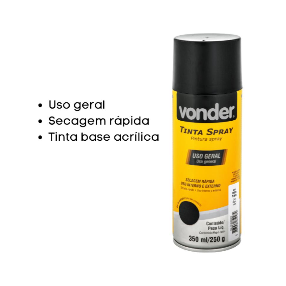 Tinta Spray Vonder Preto Fosco 350ml