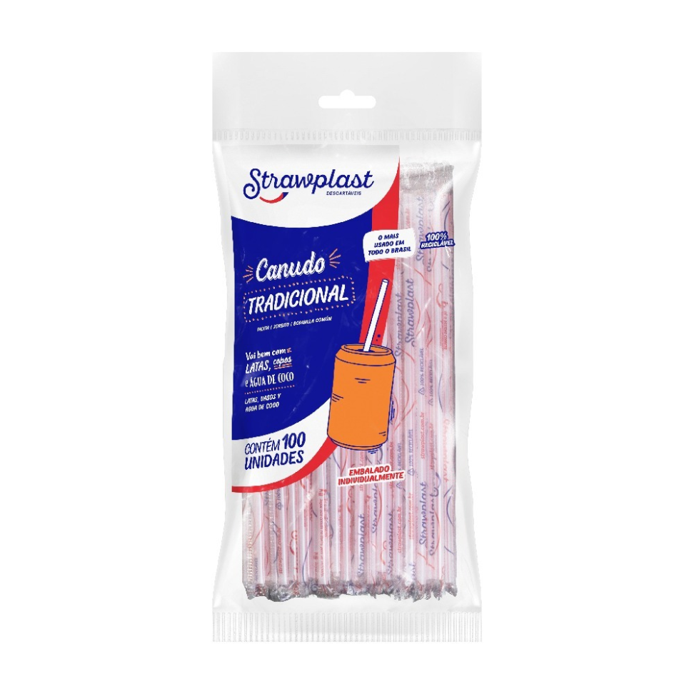 Canudo Plástico Strawplast Tradicional Sachê 5mm C/100 Vermelho