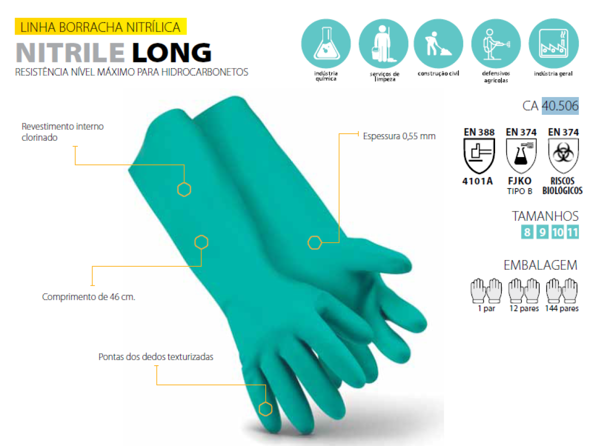 Luva de Limpeza Safety Nitrilica P Longa